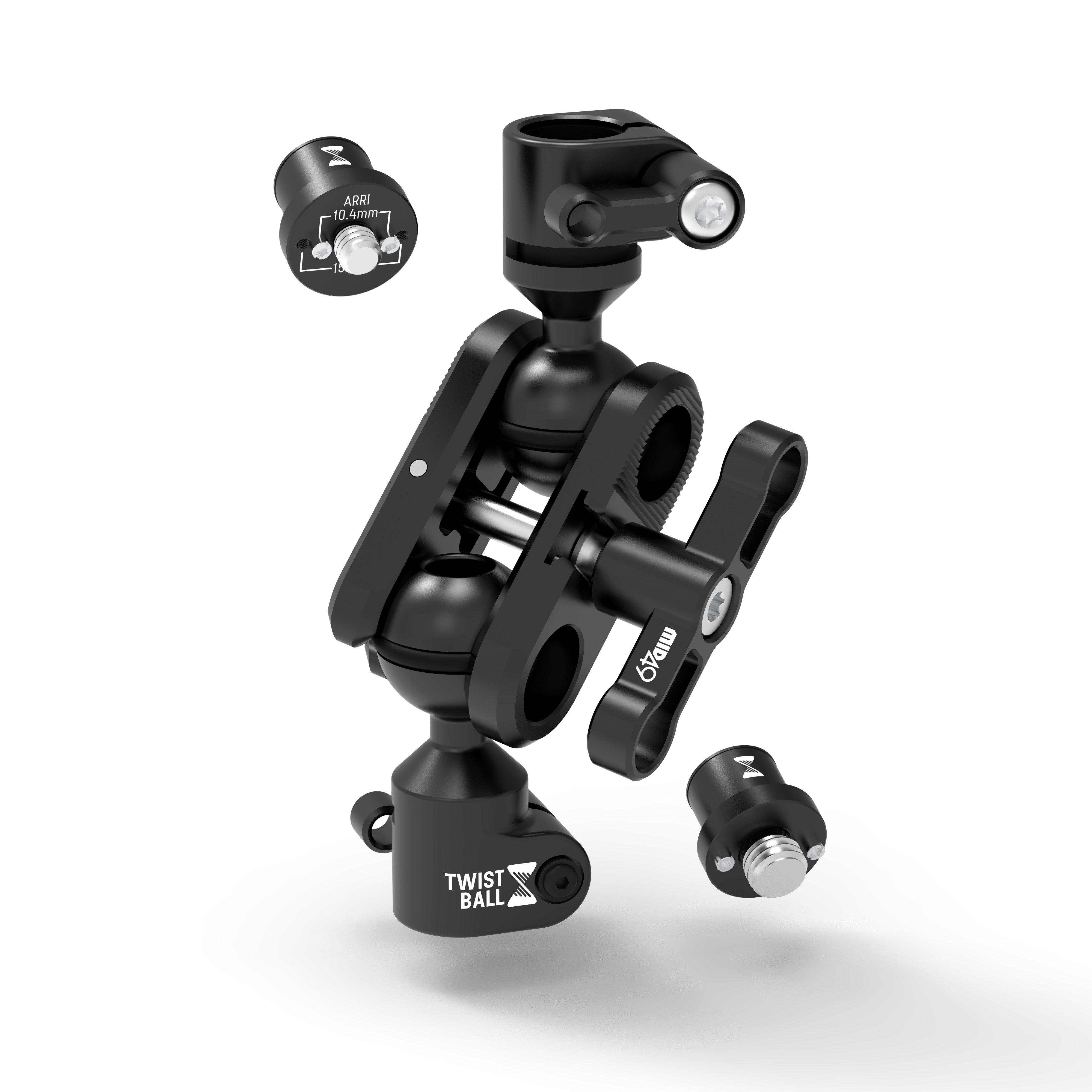 TWIST Ball Monitor Mount with ARRI 1/4-20 + ARRI 3/8-16 Spuds