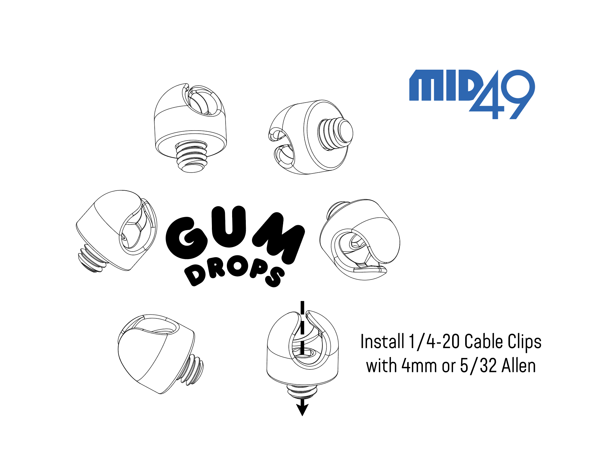 Digital File to 3D Print: 1/4-20 Gum Drop Cable Clip