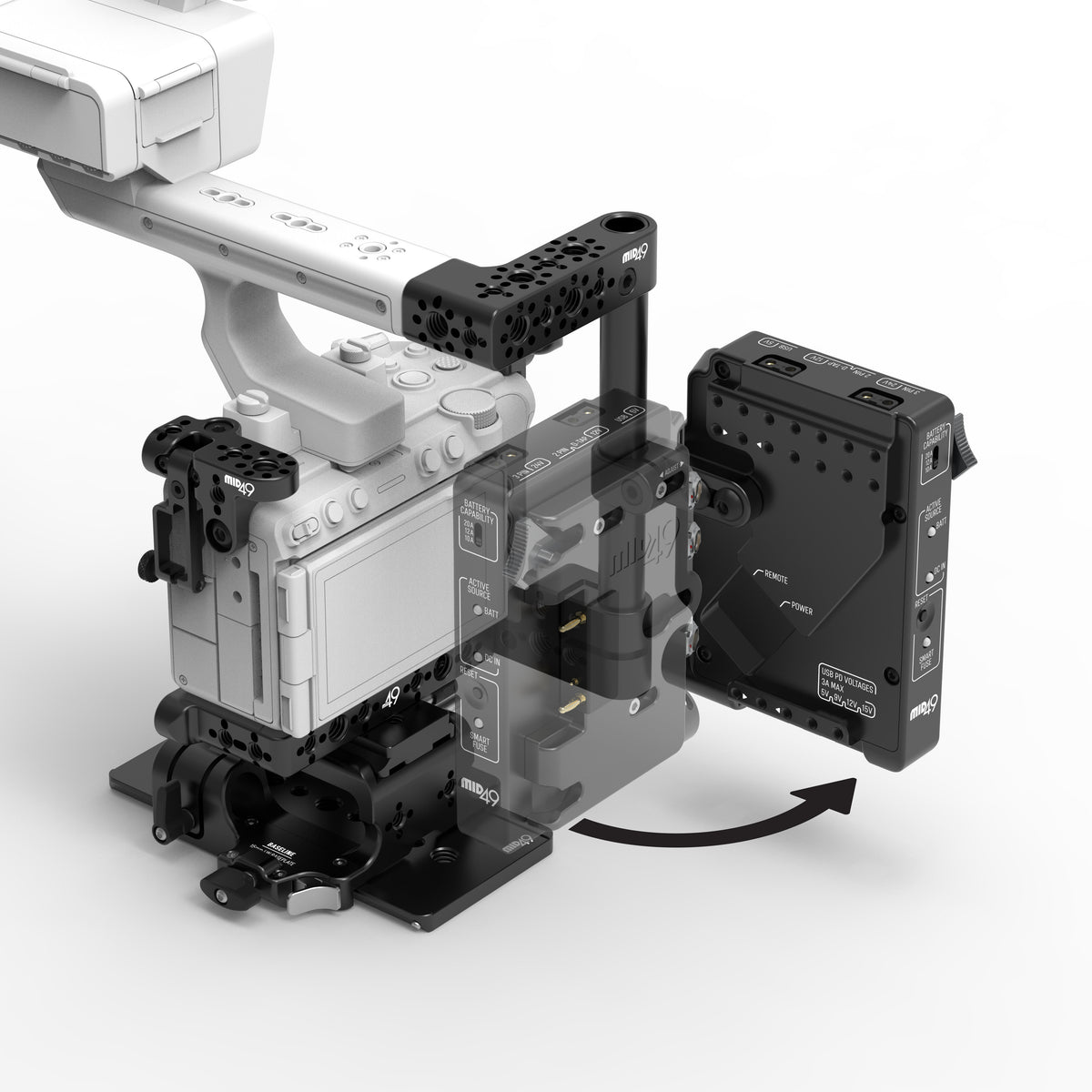 Power Distribution Box DB-15 (Sony FX5, Gold Mount, Cage Mounted)