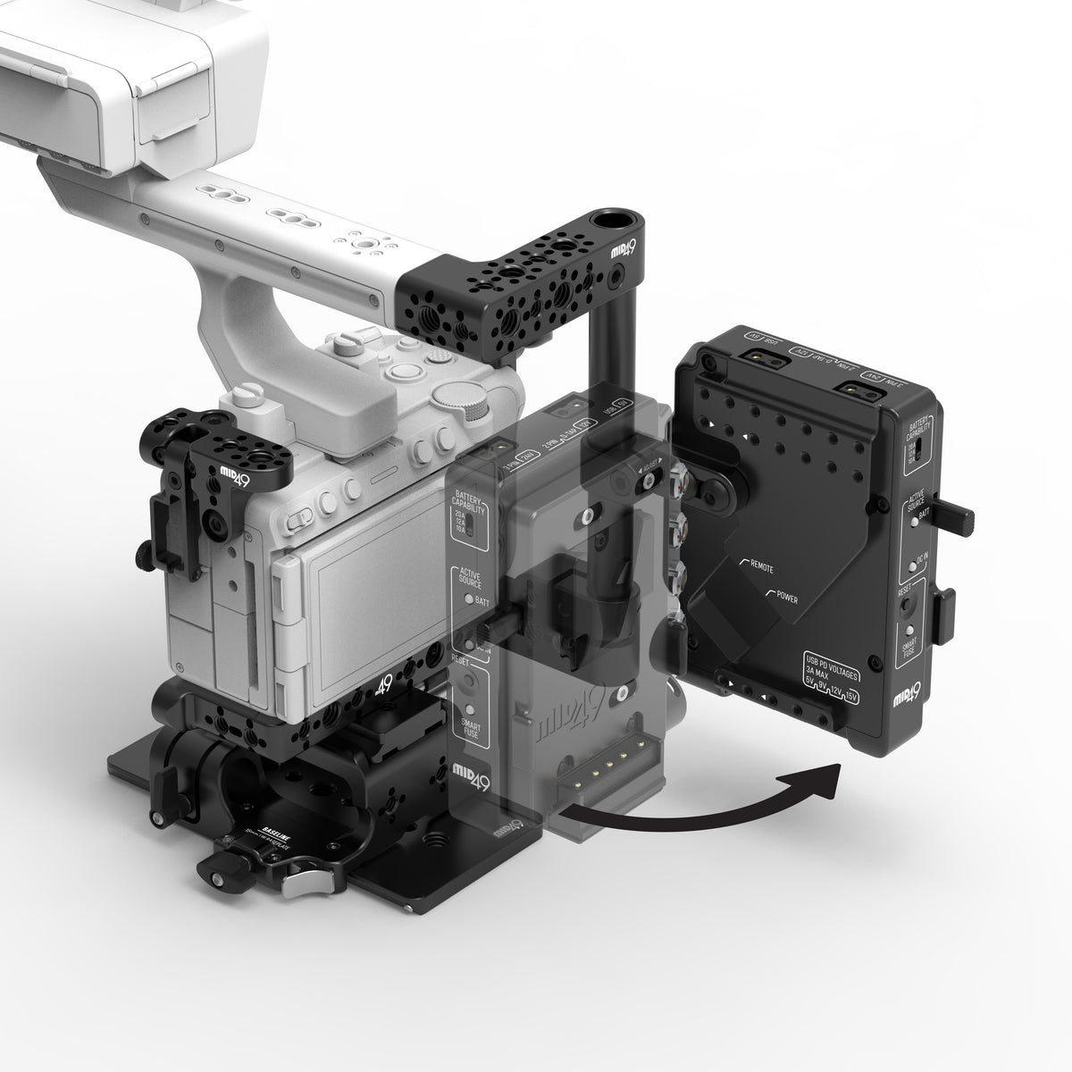 Power Distribution Box DB-15 (Sony FX5, V-Mount, Cage Mounted)