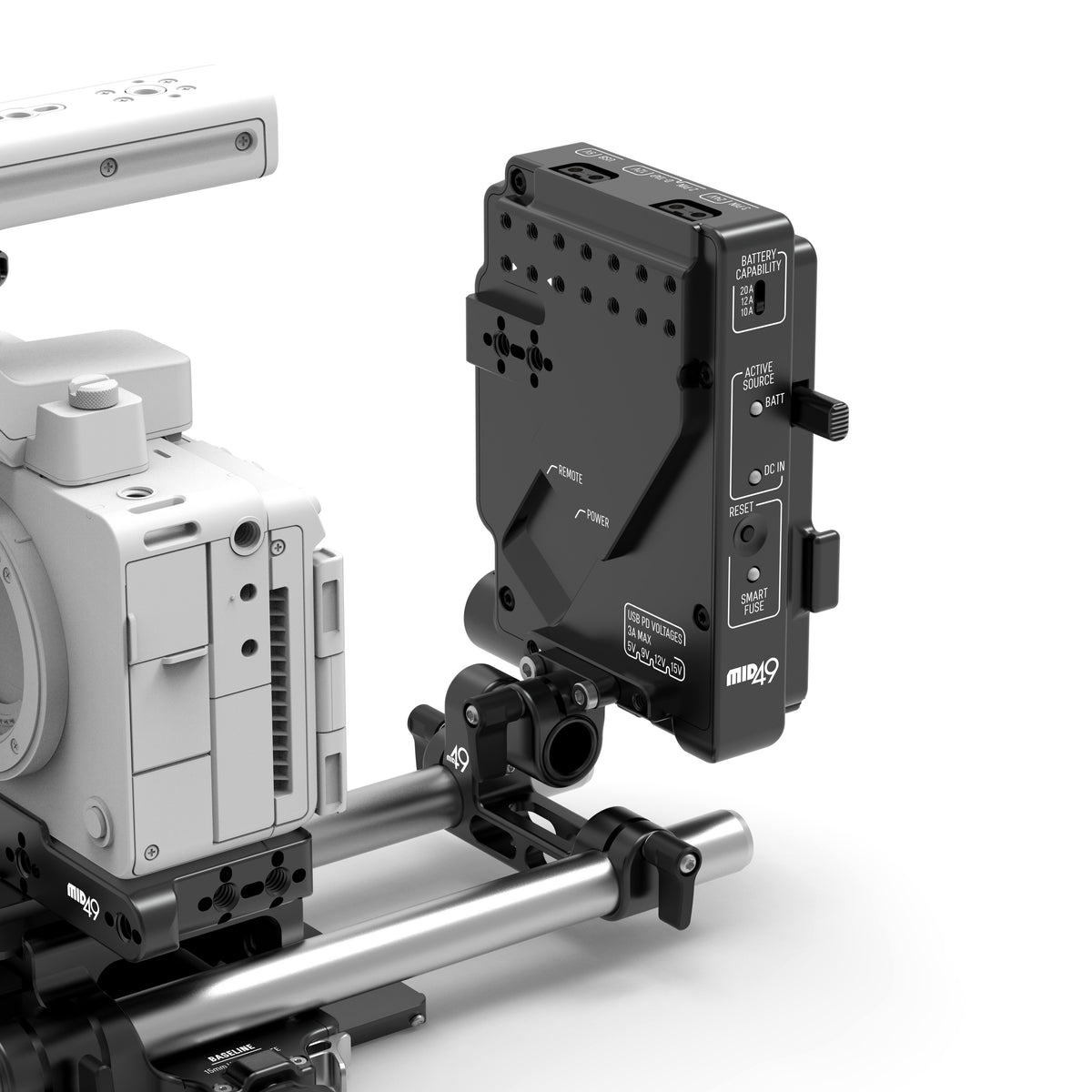Power Distribution Box DB-15 (Sony FX5, V-Mount, Rod Mounted)
